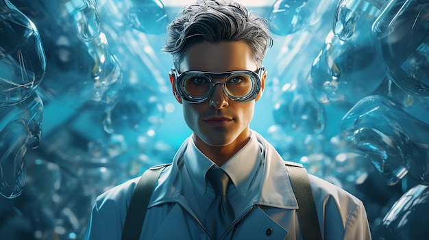 Photo medical banner with doctor wearing goggles