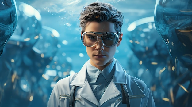 Photo medical banner with doctor wearing goggles