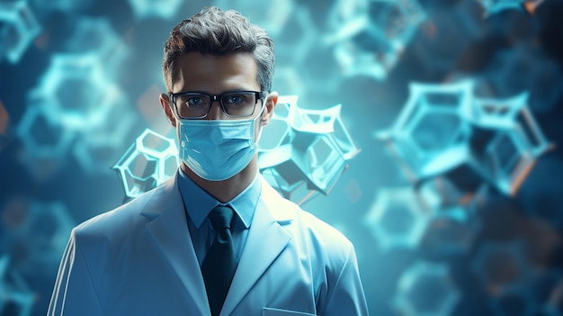 Photo medical banner with doctor wearing goggles