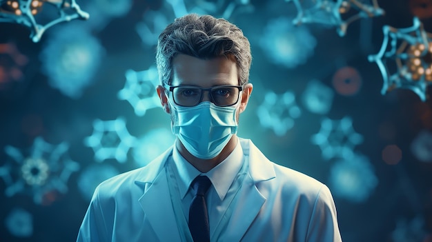 Photo medical banner with doctor wearing goggles