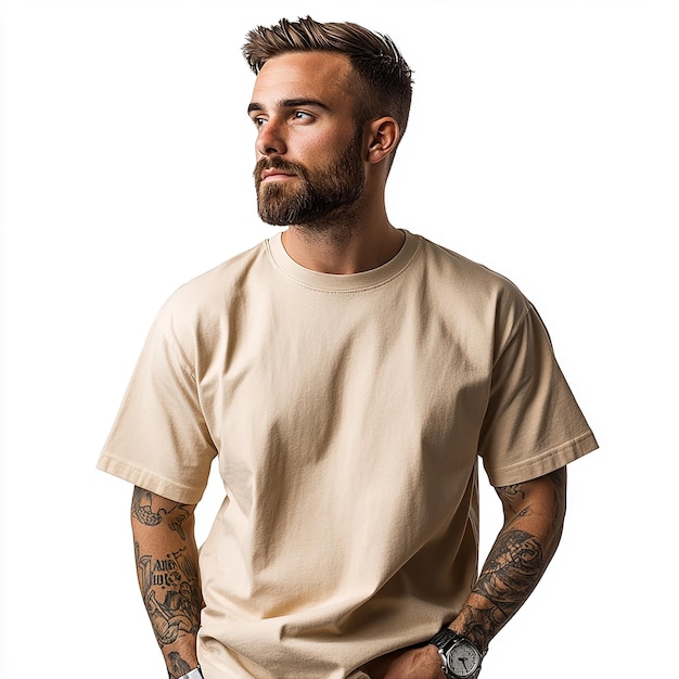 photo of men with a over size color tshirt mockup template