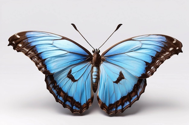 Photo of menelaus blue morpho butterfly wings on display nature background