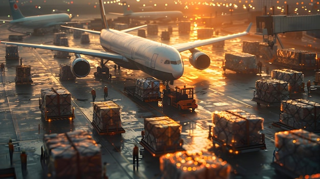 Photo photo of a meticulously orchestrated air cargo logistics operation at a bustling airport