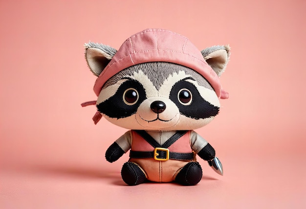 Photo Minimalist chibi pirate raccoon character design