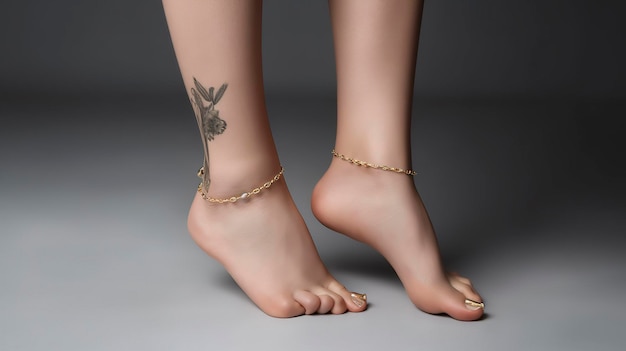 A Photo of Minimalist Gold Ankle Bracelet on Model's Leg