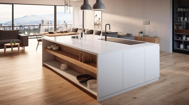 Photo a photo of a minimalist kitchen island