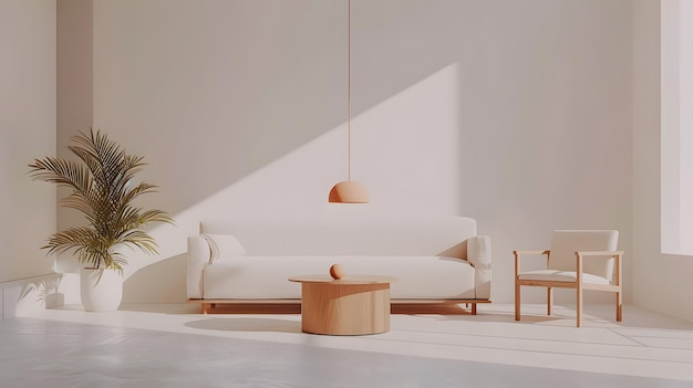 Photo photo of a minimalist living room with white walls and a sofa on the right side white background in