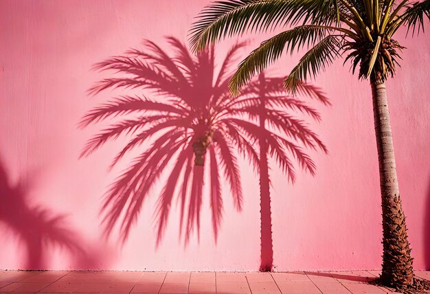 Photo photo minimalist pink background with palm tree shadow