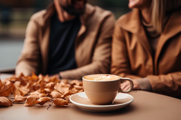 A photo of a Minimalist scene of a couple having a coffee date