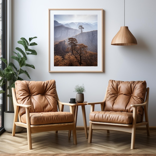 photo mockup frames in living room interior with chair and decorscandinavian style