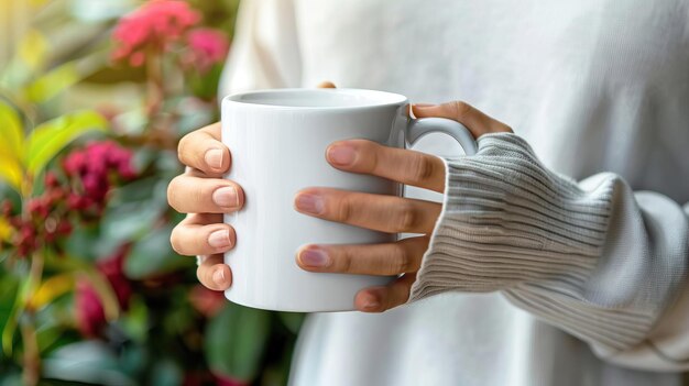 Photo photo mockup of person holding ceramic coffee mug