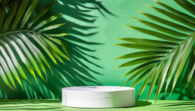 photo mockup for product presentation decorated with palm leaves 3d rendering