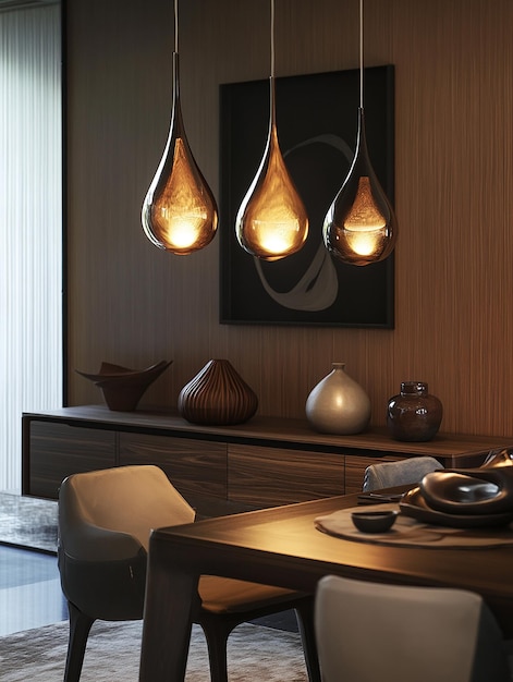 Photo of a Modern Dining Room with Moody Lighting and Minimalist Decor