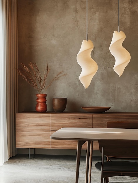 Photo of a Modern Dining Room with Moody Lighting and Minimalist Decor