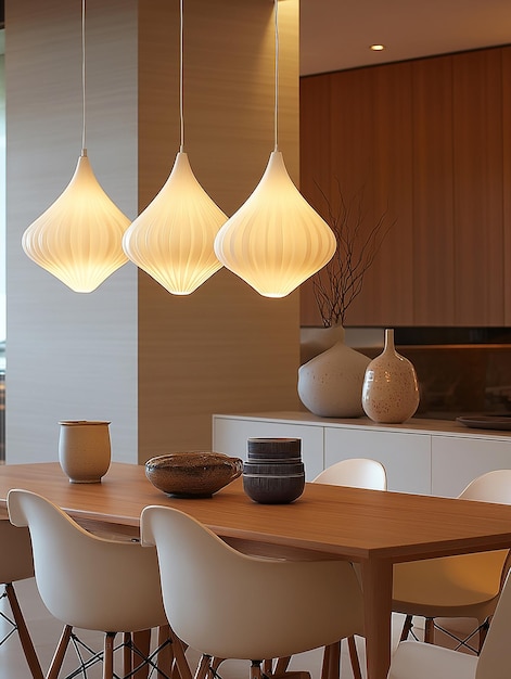 Photo of a Modern Dining Room with Moody Lighting and Minimalist Decor