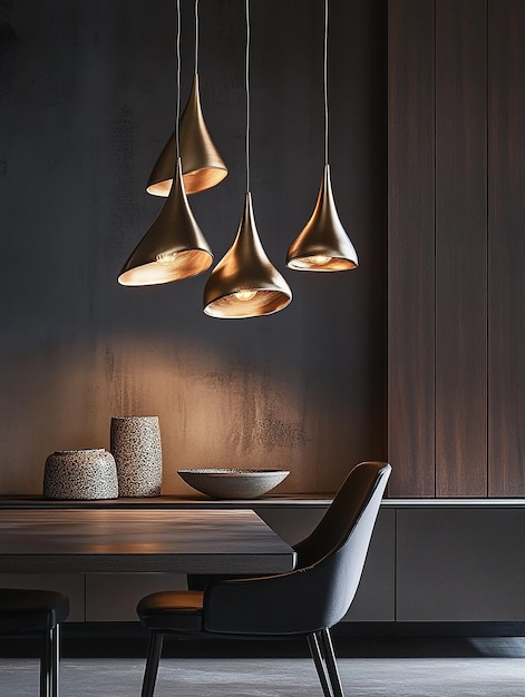 Photo of a Modern Dining Room with Moody Lighting and Minimalist Decor