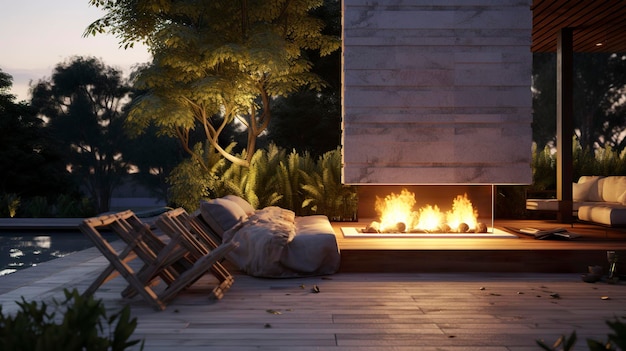 Photo a photo of a modern house outdoor fireplace