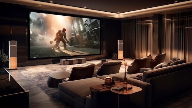 Photo a photo of a modern house with a home theater