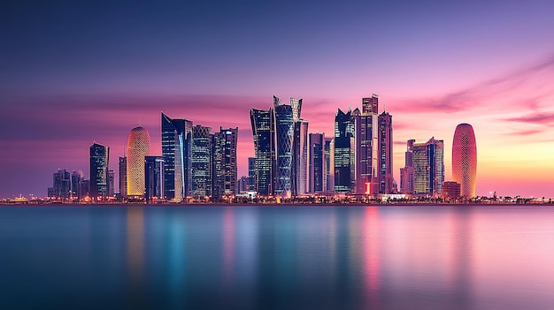 Photo photo of modern skyscrapers at dusk description a wideangle shot of iconic gulf city skylines suc