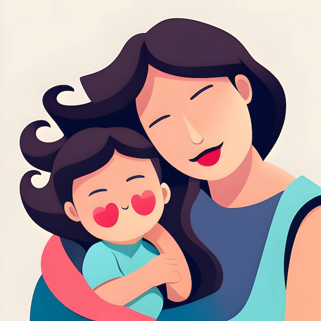 Photo mother tenderly hugging her child illustration in abstract style ai generation