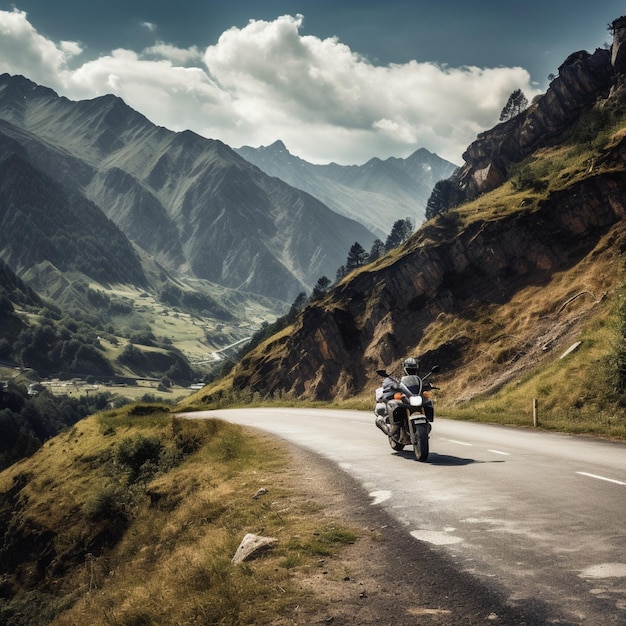 Photo of a motorbike on a road in the mountains