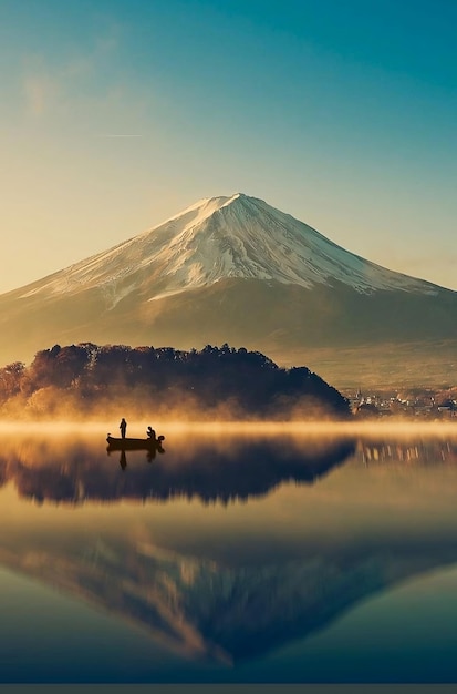 A photo of mount fuji with a boat in front of it