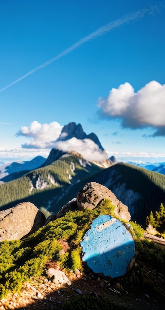 photo of a mountain and blue sky with clouds forest photography