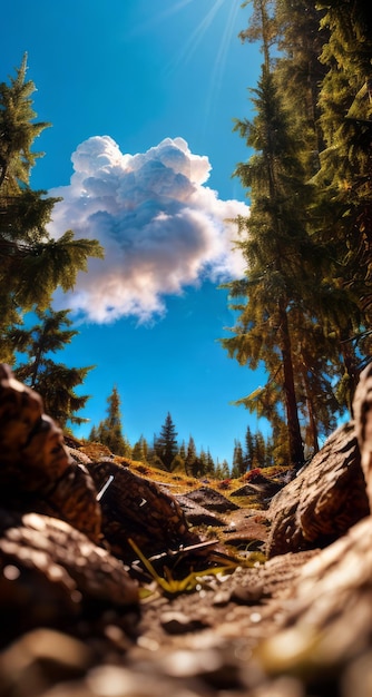 photo of a mountain and blue sky with clouds forest photography