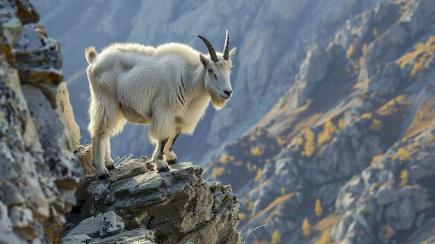 A photo of a mountain goat on a rocky ledge