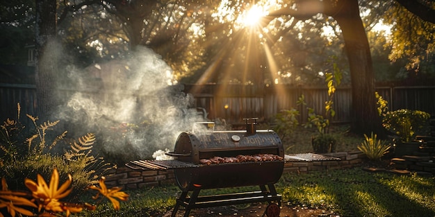 Photo of a Mouthwatering Display of Barbecue Meat Pieces Grilling on a Smoker