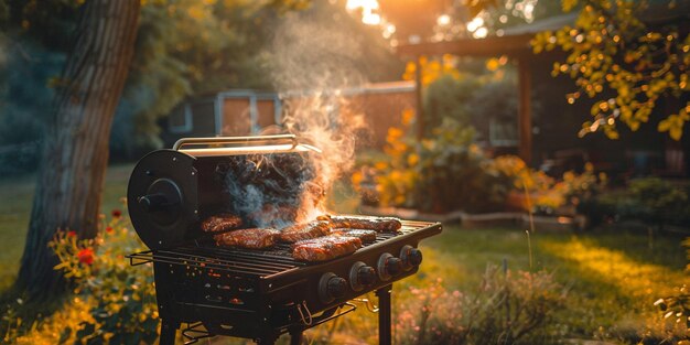 Photo of a Mouthwatering Display of Barbecue Meat Pieces Grilling on a Smoker