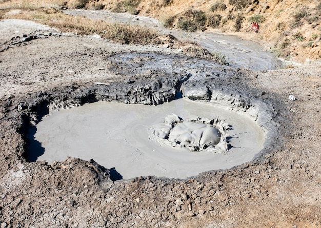 photo of a mud volcano eruption, landscape