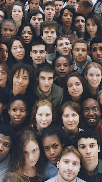 Photo multicultural community concept collage of smiling diverse people headshots over bright studio