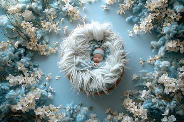 Photo photo of newborn photography background prop decoration prepared for shooting newborn baby sleeping