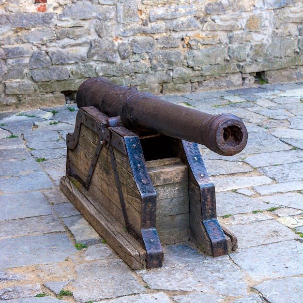 Photo of old ancient cannon in castle in KamyanetsPodilsky