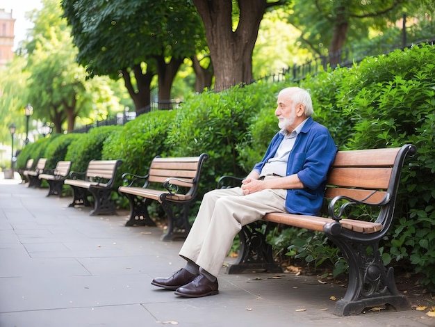 photo of an old man sitting on a park bench