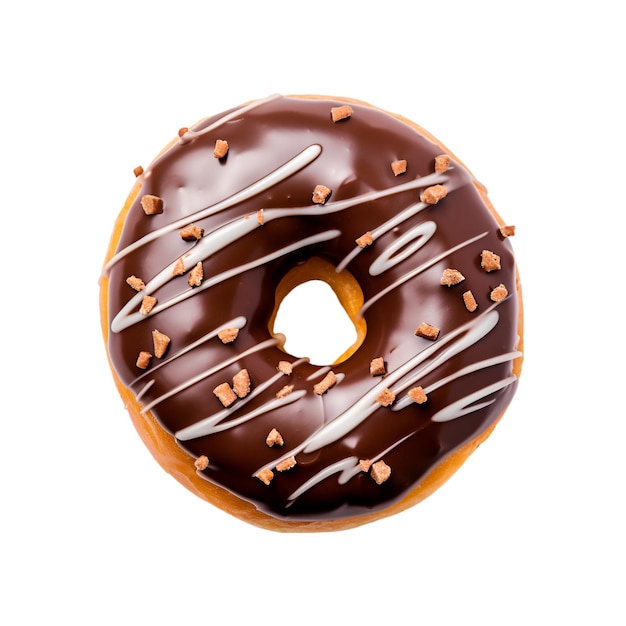 photo of one delicious donut with topping top view isolated on a white background