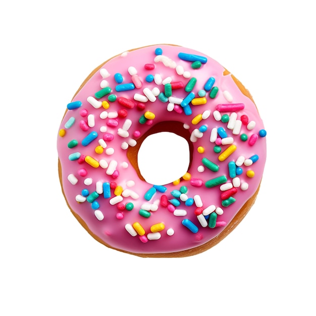 photo of one delicious donut with topping top view isolated on a white background