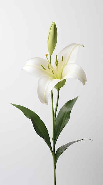 Photo of one stalk of lily flower isolated on white background