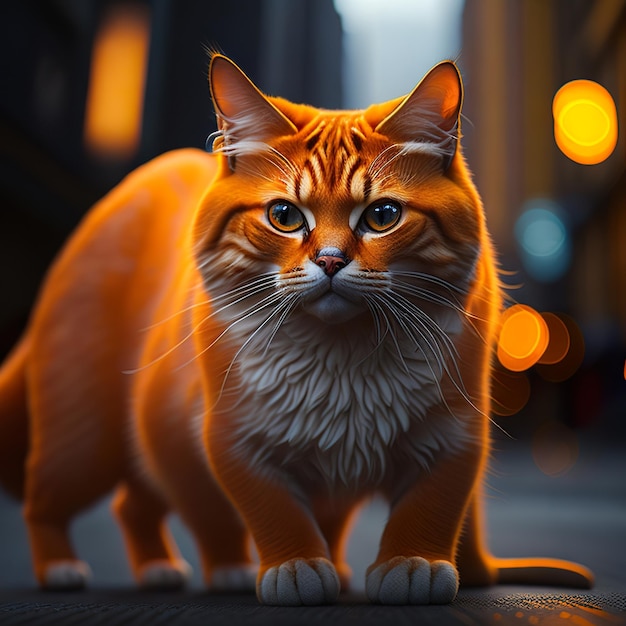 Photo of orange cat in the city background