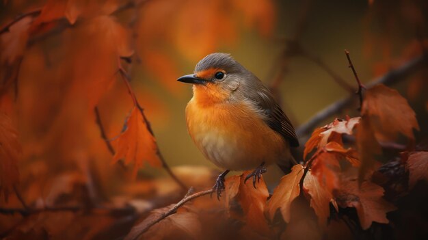 Photo of orange gray bird in the autumn generative ai