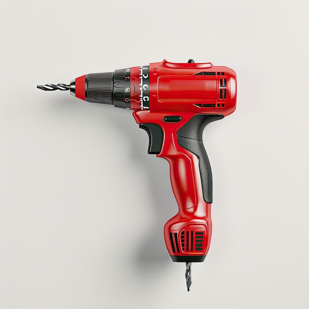 A photo of an orange power drill with black accents on a white background isolated