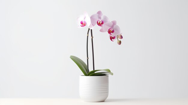 Photo of orchid in minimalist pot as houseplant for home decoration