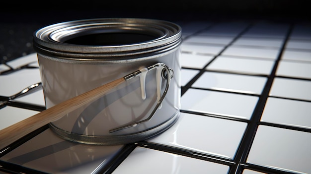 Photo a photo of a paint gallon with a roller grid insert