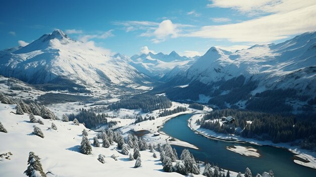 photo a painting of a mountain lake with a mountain in the background generated by AI