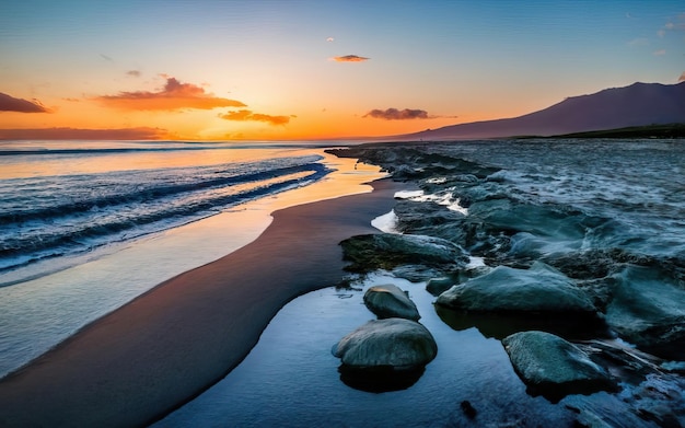 Photo of paradise beach during the day with sunset