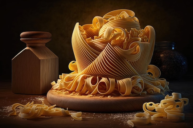 A photo of pasta with a face made of pasta