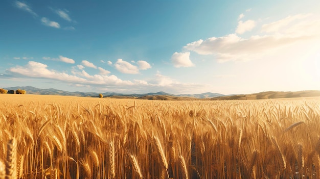 Photo a photo of a peaceful countryside landscape with gold wheet filed