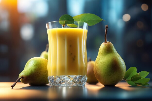 Photo photo pear smoothie branch with a blurred natural background