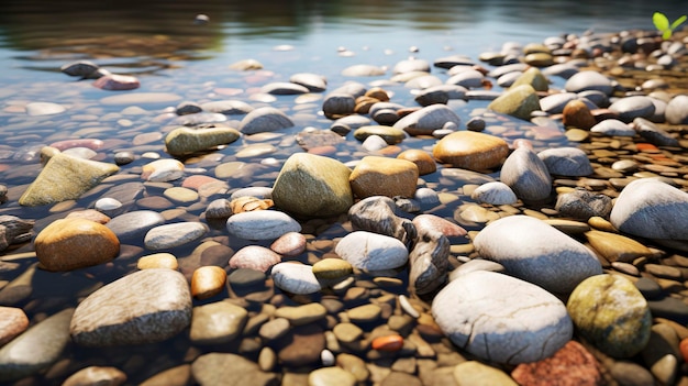 Photo a photo of pebbles and stones scattered along a river